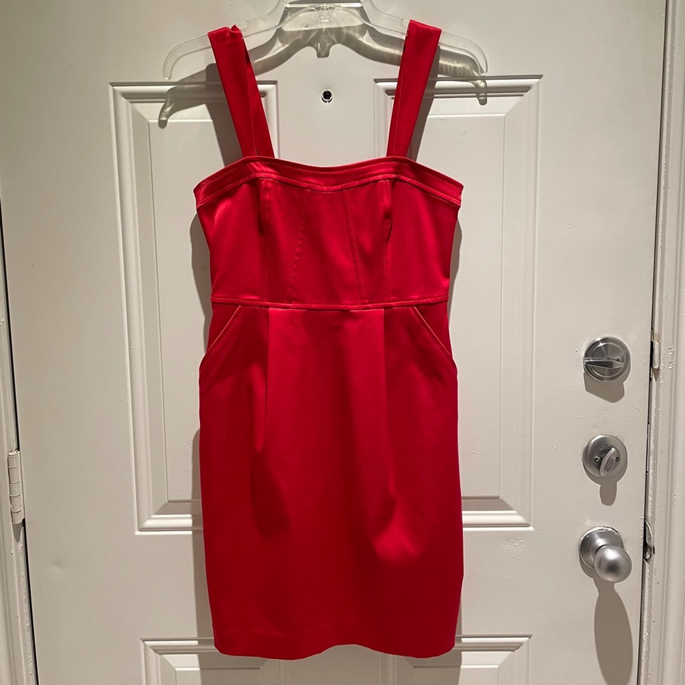 Express Red Satin Empire Waist A-line Pockets Sleeveless Mini Dress Size 2